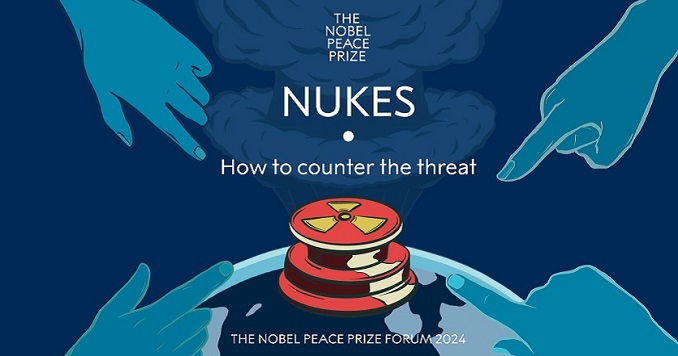 Event flyer depicting fingers nearing the nuclear button.